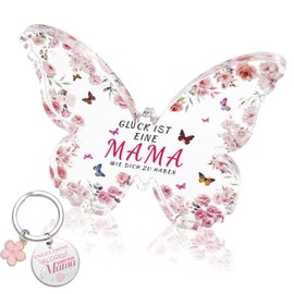 Henjunu Gifts for Mum with Butterfly Acrylic Paperweight and Keyring Gift for Mother Christmas Gifts for Mum from Daughter Son Birthday Gift for Mum, pink