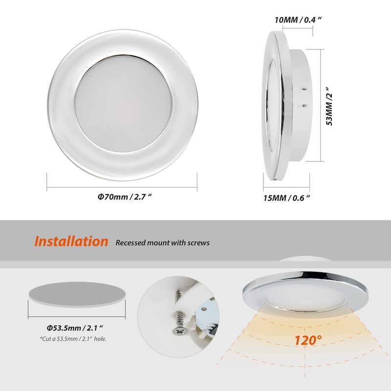 Dream Lighting 2.5W Interior LED Recessed Down Light-Warm White- Chrome-12V