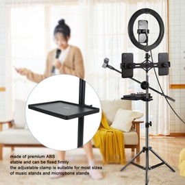 Microphone Stand Tray, Mic Stand Clamp On Rack Tray Holder Sound Card Tray, Clamp On Utility Shelf Stand for Music Sheet, Live Streaming, Karaoke, Recording