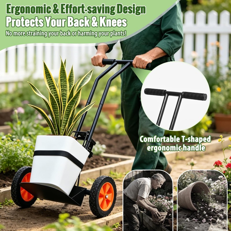 Plant Caddy with Wheels, 180LBS Stable Steel Base, Ergonomic &