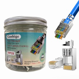Gaobige 30-Pack Cat7 Cat6A RJ45 Pass Through Connectors Shielded (Cat7 Cat6A Ends RJ45 Modular Plugs/Ethernet Plugs) 30PCS Strain Relief Boots