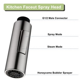 Tohlar Pull Down Kitchen Faucet Spray Head Replacement, 2 Function Kitchen Faucet Nozzle Replacement, Kitchen Faucet Head Hose Spray Tap Spout, Brushed Nickel