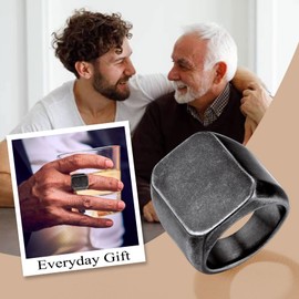 Bestyle Stainless Steel Signet Ring Vintage Gray Style Simple Plain Band Ring Wedding Chunky Retro Statement Index Ring for Men Boys, Hip Hop Ring, Size 10