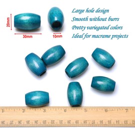 30Pcs 30 x 20mm Oval Wood Beads Colorful Painted Barrel Wooden Spacer Beads with 10mm Large Hole for Jewelry Making (6Pcs for Each Color)