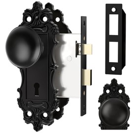 CEYMIO Mortise Lock Door Knobs Interior Matte Black Door Knob Antique Door Handle Skeleton Key Privacy Vintage Door Locks for Bedrooms Bathroom
