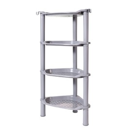 SLZBCY 4 Tier Shower Caddy Corner,Plastic Shower Shelf Organizer for Inside Bathroom, Bathtub, Shower Pan, 13.5 x 10 x 33.5 Inches,Grey(Round Slot Grey 4 Tier)