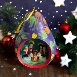 Zoeartcrafts Gourd Christmas Multicolor Tree ornament with Nativity Scene (1ud) (Purple)