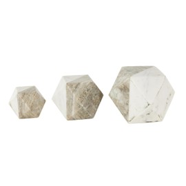 Deco 79 Marble Geometric Decorative Sculpture Cube Two-Toned Hexagon Home Decor Statues with Cream and Copper Accents, Set of 3 Accent Figurines 5",4",3" H, White