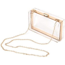POFET Clear Crossbody Bag Box Clutch Purse for Women, Transparent Stadium Approved Handbag for Sporting Events Bridal, Bachelorette Party, Prom & Concert - Transparent Color