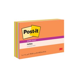 Post-it Super Sticky Notes, 8 Sticky Note Pads, 6 x 4 in., School Supplies, Office Products, Sticky Notes for Vertical Surfaces, Monitors, Walls and Windows, Energy Boost Collection