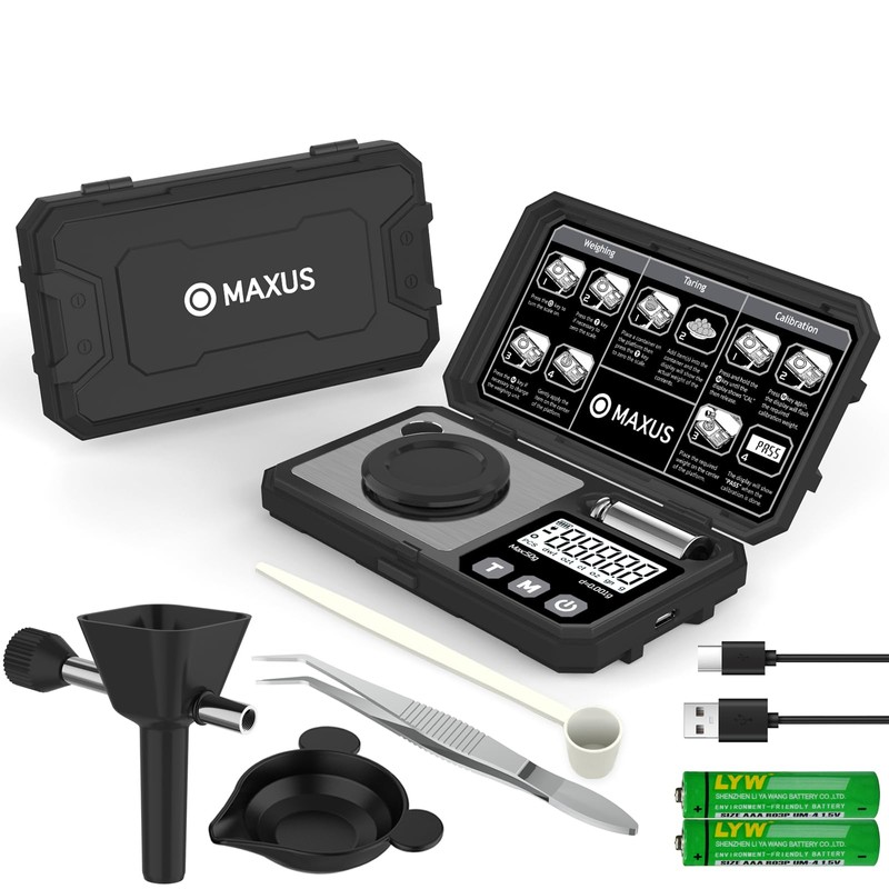 MAXUS Digital Milligram Scale 50g/0.001g with Calibration Weight, Reloading Scale