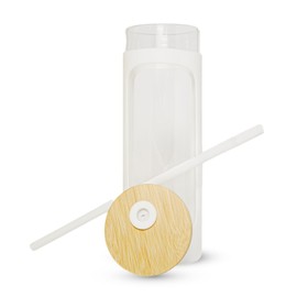 haelo 20oz Glass Tumbler Water Bottle, Iced Coffee Cup with Straw, Silicone Protective Sleeve, Bamboo Lid Reusable BPA Free (White)