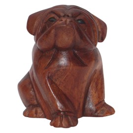 Brave Wings Hand Carved Wooden Dog ~ Loyal Patient Bulldog waits for Mum and Dad ~ Ornament Sculpture Figurine Statue Unique Table Decoration Home Decor ~ 5287