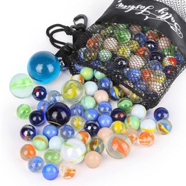 SallyFashion 66PCS Glass Marbles for Kids, 3 Sizes Assorted Size Colored Bulk Marbles Toy, DIY and Home Decoration
