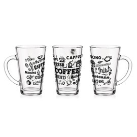 Sendez 6 Latte Macchiato Glasses 300 ml and 6 Stainless Steel Spoons Coffee Print