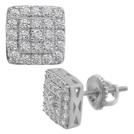 Real Solid 925 Silver Iced Diamond Earrings Screw Back Men's & Woman's Square 1/3" Hip Hop ICY