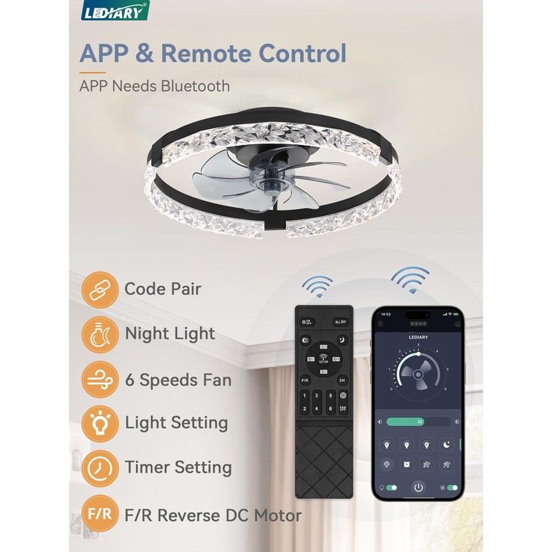 LEDIARY 20 Inch Low Profile Ceiling Fans with Lights and