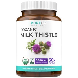USDA Organic Milk Thistle Capsules - 80% Silymarin Supplement for Liver Support- Super Concentrated 300mg of 30:1 Milk Thistle Extract Equivalent to 9,000mg - Milk Thistle Liver Detox 120 Day Supply