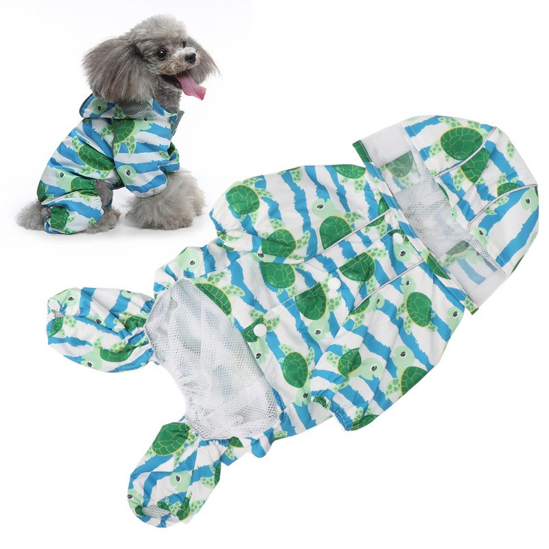 Reflective Puppy Raincoat Sea Turtle Pattern Lightweight Breathable Waterproof Pet