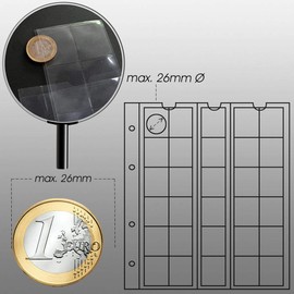 5 numismatic Prophila coin sheets, 30 pockets up to 25 mm Ø, e.g. 5 DM, 2 DM