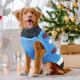 DOGGYZSTYLE Pet Christmas Dog Sweaters Cute Animal Snowman Printed Puppy Xmas Costumes Winter Warm Turtleneck Jumpers Puppy Knitted Clothes Cat Outfits (XXL, Blue Snowman)