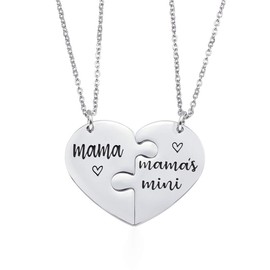 Nanafast 2 PCS Mother Daughter Necklaces Adjustable Stainless Steel Matching Heart Necklace Set Gifts for Couples Mom and Daughter - mama