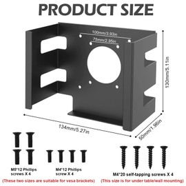 YushengTai Bracket for Mac Mini m4, Underdesk Mount VESA Mount for Mac Mini M4, Metal Bracket Desktop Computer, Under Desk Stand Holder, Accessories Wall Mount for Office Home, Black