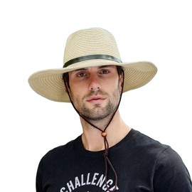 YAYUPLUS Men's Straw Hat, Farm Work, Straw Hat, Wide Brim, Gardening, Sunshade, Golf, Fishing, UV Protection, Father's Day, B Beige (23.6 - 24.4 inches (6, XL