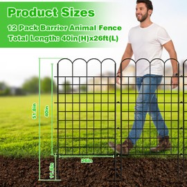 12 Panels No Dig Decorative Outdoor Garden Fence for Yard, 40 in(H) X 26 ft(L) Animal Barrier Fencing Animal Barrier Fencing Rustproof Metal Wire Panel Border for Dog, Flower Vegetable Bed, Patio
