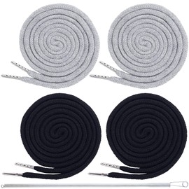 BEIQIYA 4pcs Drawstring Cord with Spring Threader Tool, Replacement Drawstring for Sweatpants Sweatshirt Hoodies Shorts Pants Jackets Coats Bags - Black & Gray