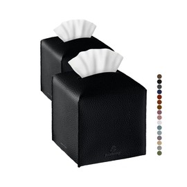 Tissue Box Cover, Jeethemy Square PU Leather Tissue Box Holder, Modern Tissue Case Facial Paper Organizer Dispenser，5X5X5'',Double Black