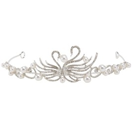 FRCOLOR Crystal Crowns Peal Crown Headband Princess Tiaras for Women Bridal Wedding Prom Birthday Hair Accessories Jewelry