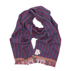 100% Baby Alpaca Diamonds Fall Striped Handwoven Multi-Color Scarf (Rose & Red & Teal)