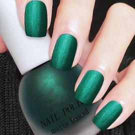 Matte Green Glitter Nail Polish, Dark Green Nail Polish Quick Dry, Matte Nail Polish Green, Velvet Emerald Green Nail Polish for Women & Men, Shimmery Forest Green Nail Polish
