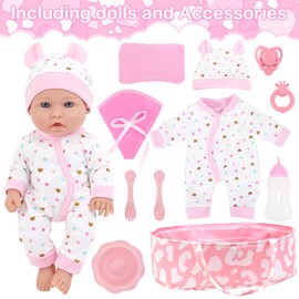 ZITA ELEMENT 12 Inch Baby Doll with Accessories for Baby Doll Reborn Includes Carrier Bassinet Bed, Pacifier, Blanket, Pillow, Feeding Set, New Born Baby Doll Playset for Toddlers 3 Ages and Up