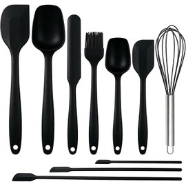 START MAKERS Juego de 10 Utensilios de Cocina de Silicona para Hornear y Cocinar, Espátulas Flexibles Resistentes al Calor, No Pegajosas, con Raspador de Frascos y Batidor, Apto para Lavavajillas