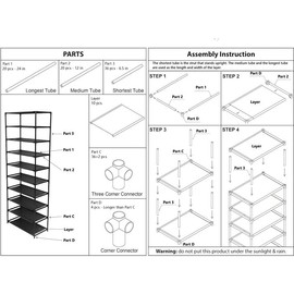 FCH 10-Tier 20 Pairs Shoe Rack, Sturdy Metal Shoe Rack Organizer, Narrow Shoe Rack, Shoe Racks for Closets, Shoe Stand, Shoe Shelf, 12"D x 24.5"W x 60"H