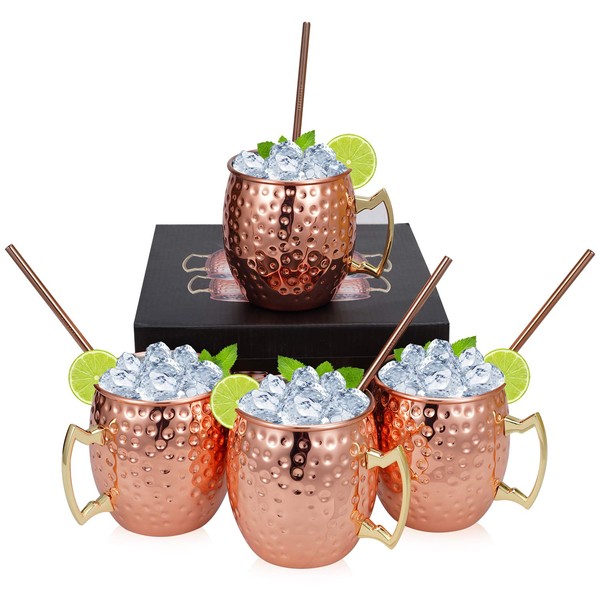 Set of 4 Copper Hammered Moscow Mule Mugs Drinking Cup