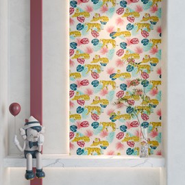 FANCYEASY Gold Tiger Peel and Stick Wallpaper Jungle Animal Print Wallpaper for Furniture Self Adhesive Removable Palm Leaf Contact Paper Decorative Funky Wallpaper for Bedroom Nursery 12''x472''