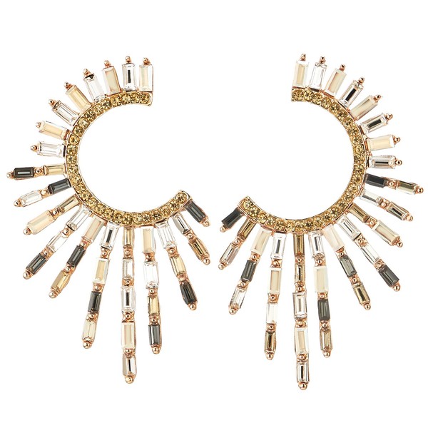 Dazzle Champagne Gold Crystal Rhinestone Cluster Large Statement Earrings, Peacock