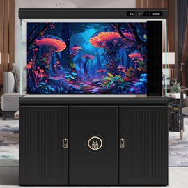 Mushrooms Aquarium Background Fantasy Bright Flowers Butterflies Fish Tank Backdrop Decoration Poster Trippy Wonderland Landscape with Giant Mystical Mushrooms Terrarium Background Decor 30x18in