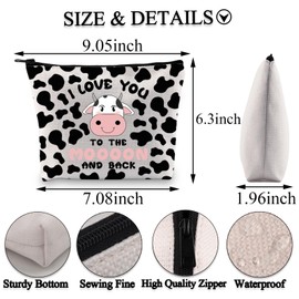 PLITI Cow Gifts for Cow Lover Makeup Bag Cow Print Stuff I Love You to The Moooon and Back Cow Themed Accessory Pouch (Moooon back bagU)