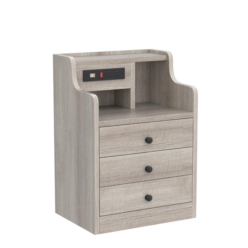 Tiptiper Nightstand with Charging Station, Grey Night Stands with Hutch,