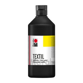Marabu - Textile Fabric Paint, Water-Based Fabric Printing Ink - for Bright Fabrics - Washable up to 60°C - Soft Handle, Easy to Fix by Ironing or in the Oven, Black, 500 ml, Black
