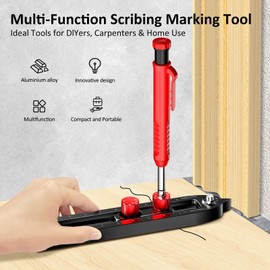 ARTYMASTER Multi-Function Scribing Tool, DIY Woodworking Scriber Line Maker, Portable Aluminum Alloy Woodworking Compass Scriber Tool, Inch Circle Marking Gauge,Deep Hole Carpenter Pencils 6 Refills.