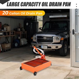 20 Gallon Oil Drain Pan, Low Profile Oil Drain Pan with Manual Pump, Oil Change Pan with 8.2 Ft Hose & Folding Handle, Rolling Oil Drain Tank for Truck, RVs, Buses