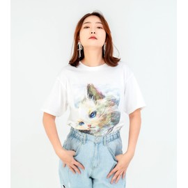 ARTIST PRINT Persian Cat T-shirt-Siver-gray Fur,Blue Eyes-Trendy Cat Fashion Item Free size