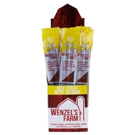 Wenzel’s Farm Beef with Cheddar Sticks │Snack Sticks │ Flavorful, Naturally Smoked │ High Protein, Low Carb │ No MSG, Fillers, Binders, Artificial Colors │ Gluten Free | 32 sticks (16 packs of 2)