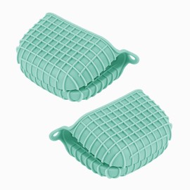 JANKOW 1Pair Silicone Oven Mitts, Heat Resistant, Silicone Potholder for Kitchen, Mini Oven Mitts, Rubber Oven Glove, Kitchen Mittens, Pinch Mitts, Cooking Mitts (Green)