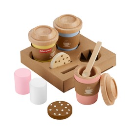 Fisher-Price Role Play Set, Coffee to Go Set, Wooden Coffee Cups and Treats for Nursery Children from 3 Years, HXT85